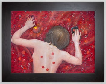 HERNAN MIRANDA OIL ON FABRIC PAINTING. SIGNED