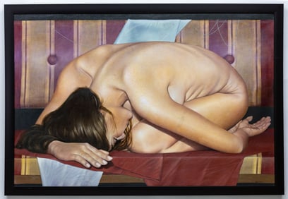 HERNAN MIRANDA OIL ON FABRIC PAINTING. SIGNED