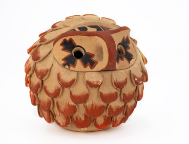 JEMEZ INDIAN POTTERY OWL. SIGNED