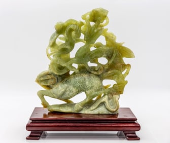 JADE DRAGON AND QILIN BATTLE FIGURINE