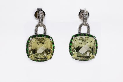 14K GOLD SMOKED TOPAZ EARRINGS 8.76g WITH 22 0.22TCW DIAMONDS