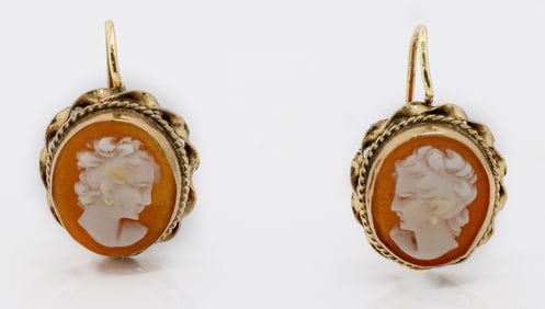 14K GOLD CAMEO EARRINGS 3.06g