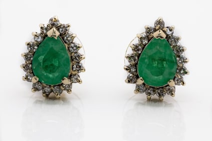 14K GOLD EMERALD EARRINGS 6.91g WITH 0.68TCW DIAMONDS