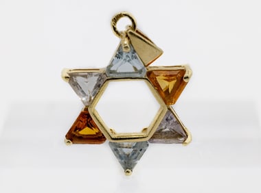 14K GOLD STAR-SHAPED PENDANT 2.50g WITH COLORED STONES