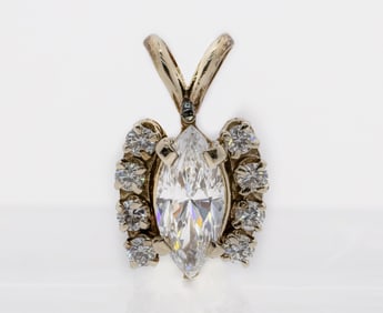 14K MARQUISE PENDANT 1.39g, 9 DIAMONDS 1.56CTW