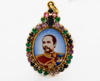22KYG CRYSTAL RAMA V. OF THAILAND EMPEROR PENDANT 12.13g(7.8DWT)