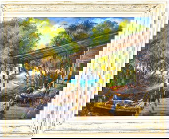 LARRY HILLPOT OIL ON CANVAS BOARD PAINTING. SIGNED