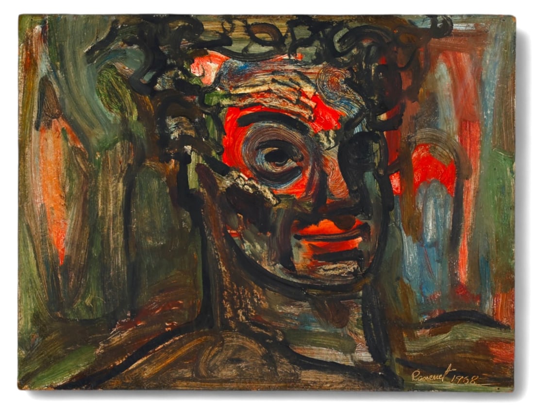 DOMINGO RAVENET ESQUERDO (CUBA 1905-1969) "CABEZA" ("HEAD") OIL ON MASONITE PAINTING, 1968. SIGNED. (1 of 4)
