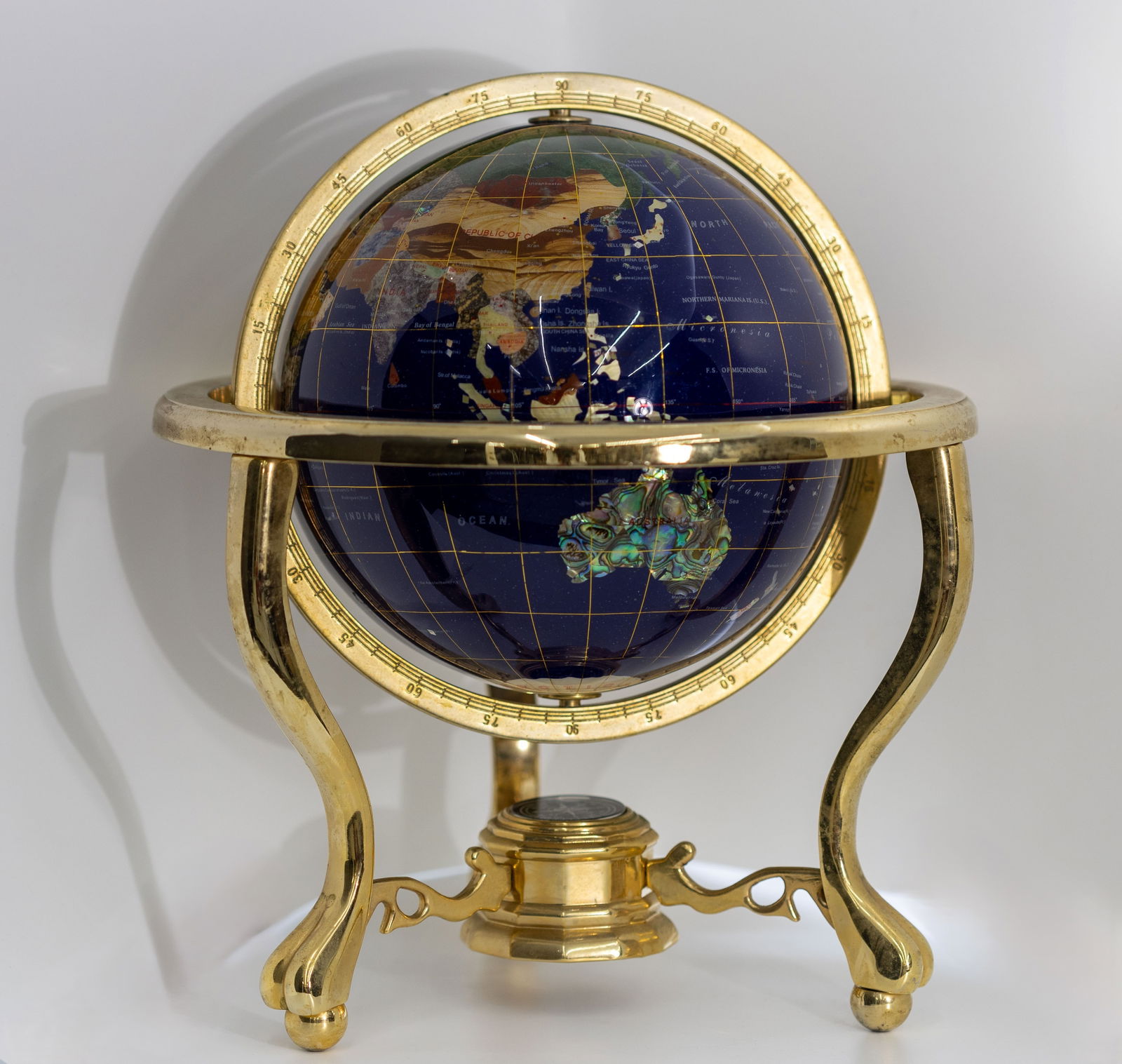 MULTI COLOR GEMSTONE TABLE GLOBE WITH COMPASS (1 of 9)