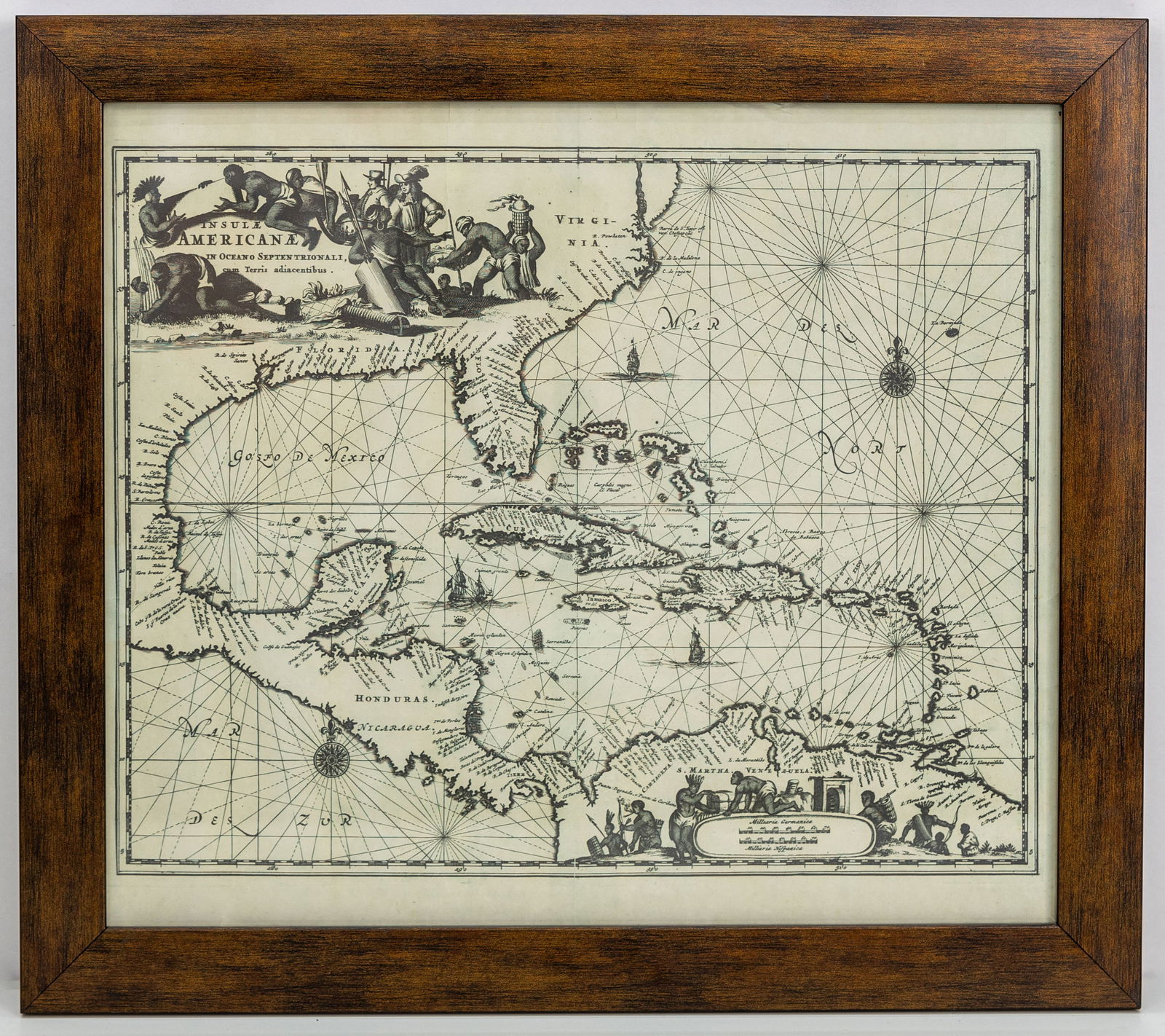 VINTAGE "INSULAE AMERICANAE IN OCEANO SEPTENTRIONALI" FRAMED MAP OF CENTRAL AMERICA (1 of 3)