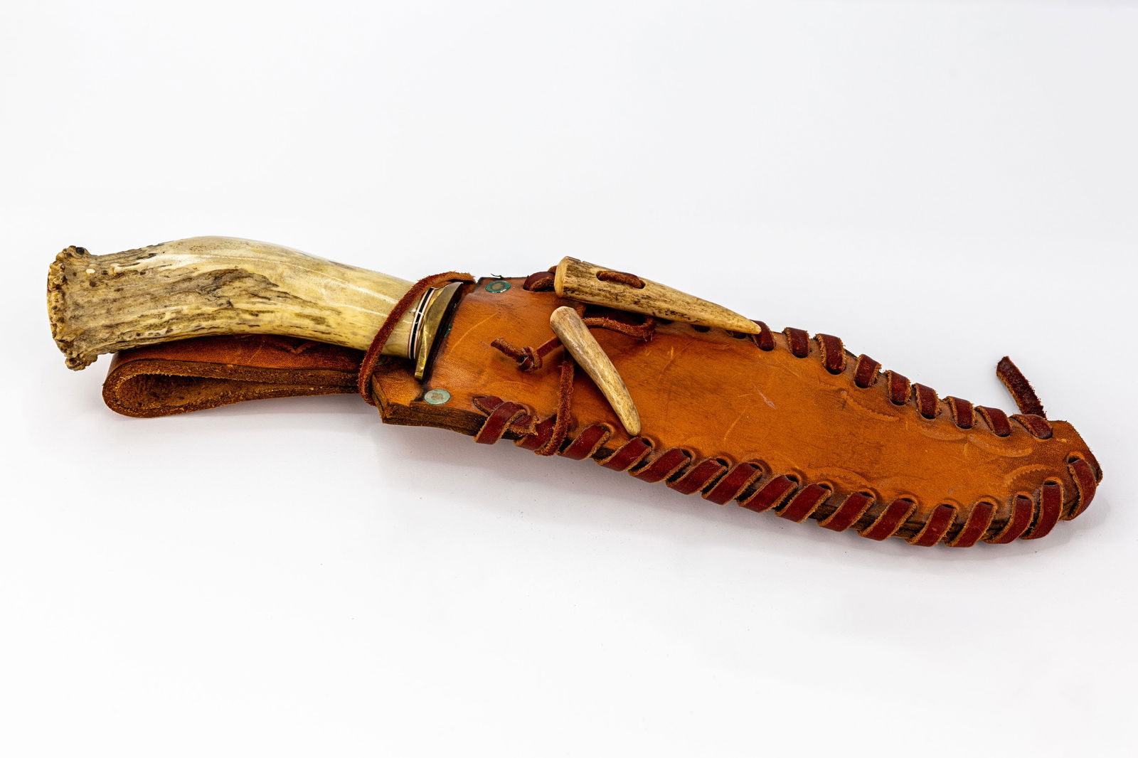 VINTAGE ANTLER HANDLE BOWIE KNIFE WITH SHEATH (1 of 6)