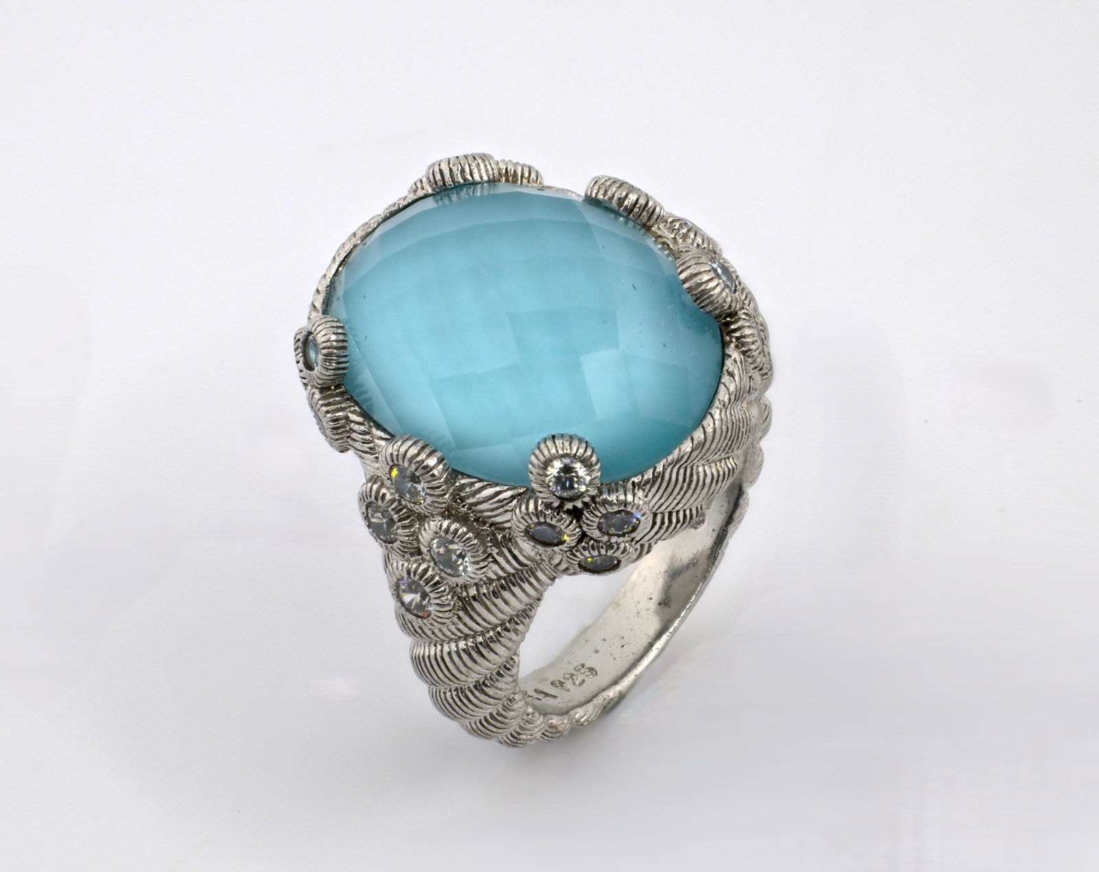JUDITH RIPKA 925 STERLING SILVER 12.7GR BRIGHT BLUE DIAMONIQUE CZ RING (1 of 7)
