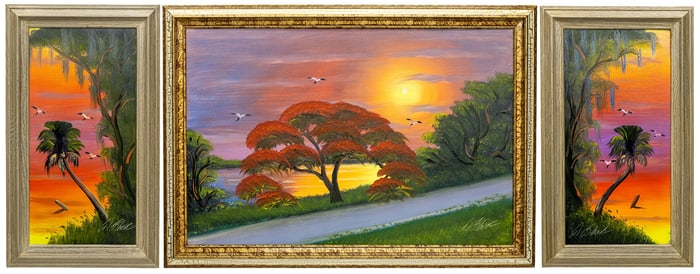 AL BLACK FLORIDA HIGHWAYMEN PAINTING O/B SET OF 3