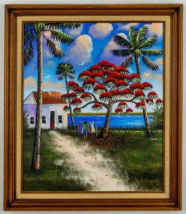 RICHARD EDWARDS FLORIDA ARTIST PAINTING O/C HIGHWAYMEN STYLE: Title: A Day in Countryside Artist information: Richard Edwards 2nd Gen Florida Highwaymen Material: Oil on Canvas Dimensions with frame: 28 3/4" x 25" Signature: Signed by the artist R. Edwards