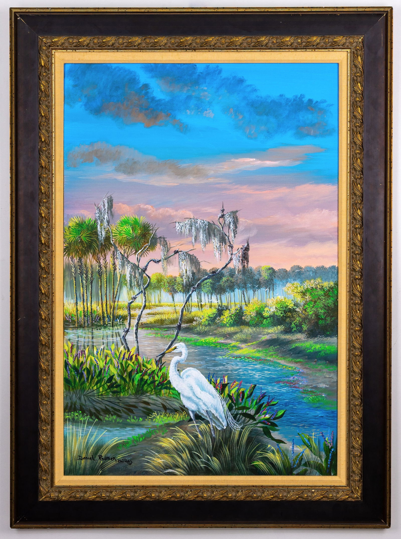 DANIEL BUTLER FLORIDA HIGHWAYMEN A/C PAINTING: Description: Daniel Butler (b.1965), Florida Artist Second Generation of Highwaymen Medium: Acrylic On Canvas Dimensions with the Frame: 33" x 45" Dimensi