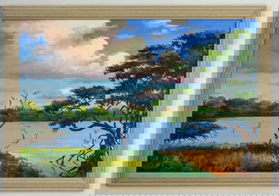 GIBSON JAMES (1938-2017) FLORIDA HIGHWAYMEN PAINTING O/B