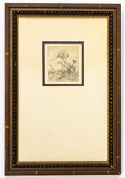 ANTIQUE ETCHING WITH FRAME. SIGNED H.R.