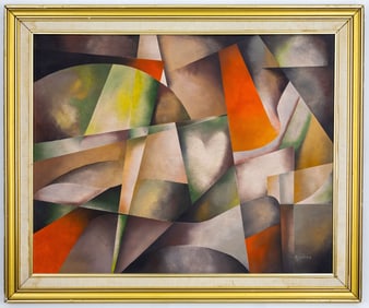 RUDOLF JAHNS O/C ABSTRACT PAINTING. APPRAISAL DOCUMENT INCLUDED