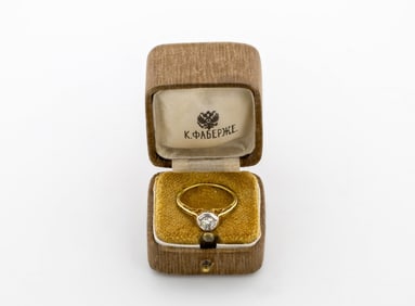 RUSSIAN ANTIQUE GOLD 0.4 CT DIAMOND ENGAGEMENT RING