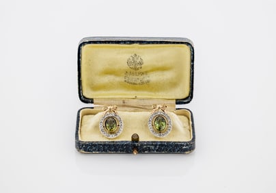 RUSSIAN GOLD GIA 4.2 CT DEMANTOID GARNET DIAMONDS EARRINGS