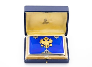 RUSSIAN IMPERIAL SILVER ENAMEL DIAMOND SIGARETTE CASE
