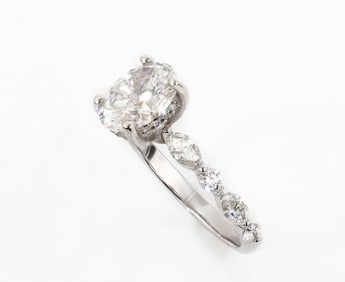 14K WHITE GOLD ENGAGEMENT RING WITH 1.50CT OVAL CENTER STONE. GIA CERTIFICATE INCLUDED