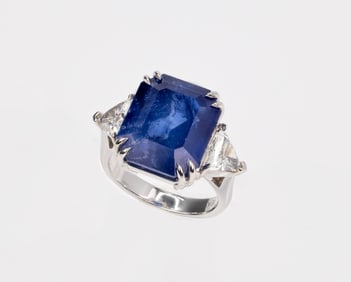 GIA 17.23CT CEYLON SAPPHIRE RING 18K WHTE GOLD RING