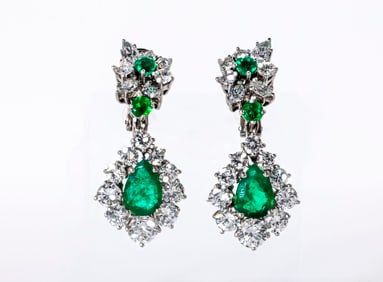 EARRINGS WHITE GOLD DIAMONDS AND EMERALDS