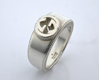 GUCCI INTERLOCKING DOUBLE G SILVER RING