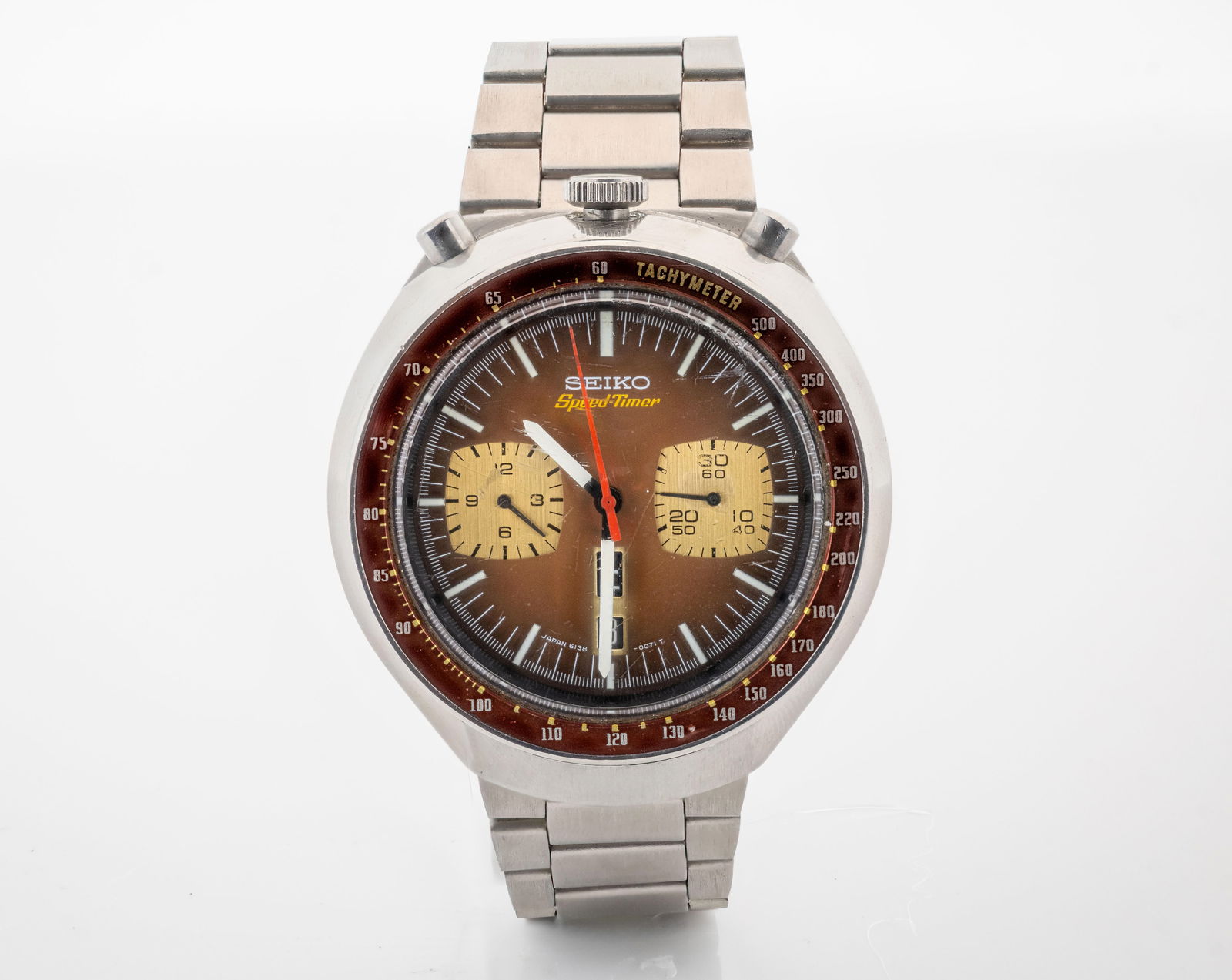 SEIKO SPEED-TIMER 6138-0040 JAPAN WATCH STAINLESS STEEL: Brand: Seiko Speed-Timer Bullhead Automat Chronograph 6138-0040 Japan Watch Model: Seiko BullheadMovement: Automatic Reference number: 6138-0040Cas