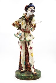 Eugenio Pattarino (Italian 1885-1971) Large Porcelain Statue Of Harlequin 26.5" Tall