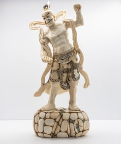 JAPANESE MEIJI ERA BONE OKIMONO WARRIOR FIGURINE