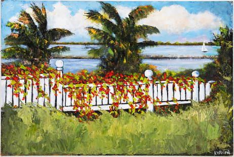 NORMAN WRIGHT FLORIDA HIGHWAYMEN STYLE PAINTING O/B: Wright, Norman (B 1952) Florida Artist Painting.Oil on Masonite - signed lower right.2009 board member; Wright has historically painted since 1974 and over decades struggled to build his legacy; as a