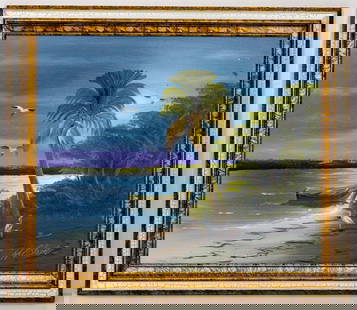 AL BLACK FLORIDA HIGHWAYMEN PAINTING O/B: Artist, Year, Title: Al Black (1947), Florida Highwaymen, Palm tree on the beach Origin: Florida, 2024Medium: Oil on board. Dimen