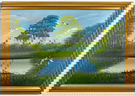 AL BLACK FLORIDA HIGHWAYMEN PAINTING O/B: Artist, Year, Title: Al Black (1947), Florida Highwaymen, Forest and Tree.Origin: Florida, 2024Medium: Oil on masonite.Dimensions (sheet; frame):&
