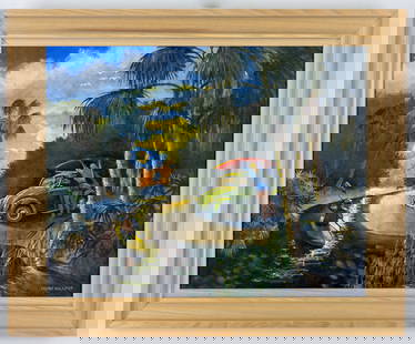 LARRY HILLPOT FLORIDA LANDSCAPE PAINTING A/B: Artist, Title, Medium: Larry Hillpot, Car and River Origin, Year: Melbourne, Florida, Contemporary Dimensions: With frame: