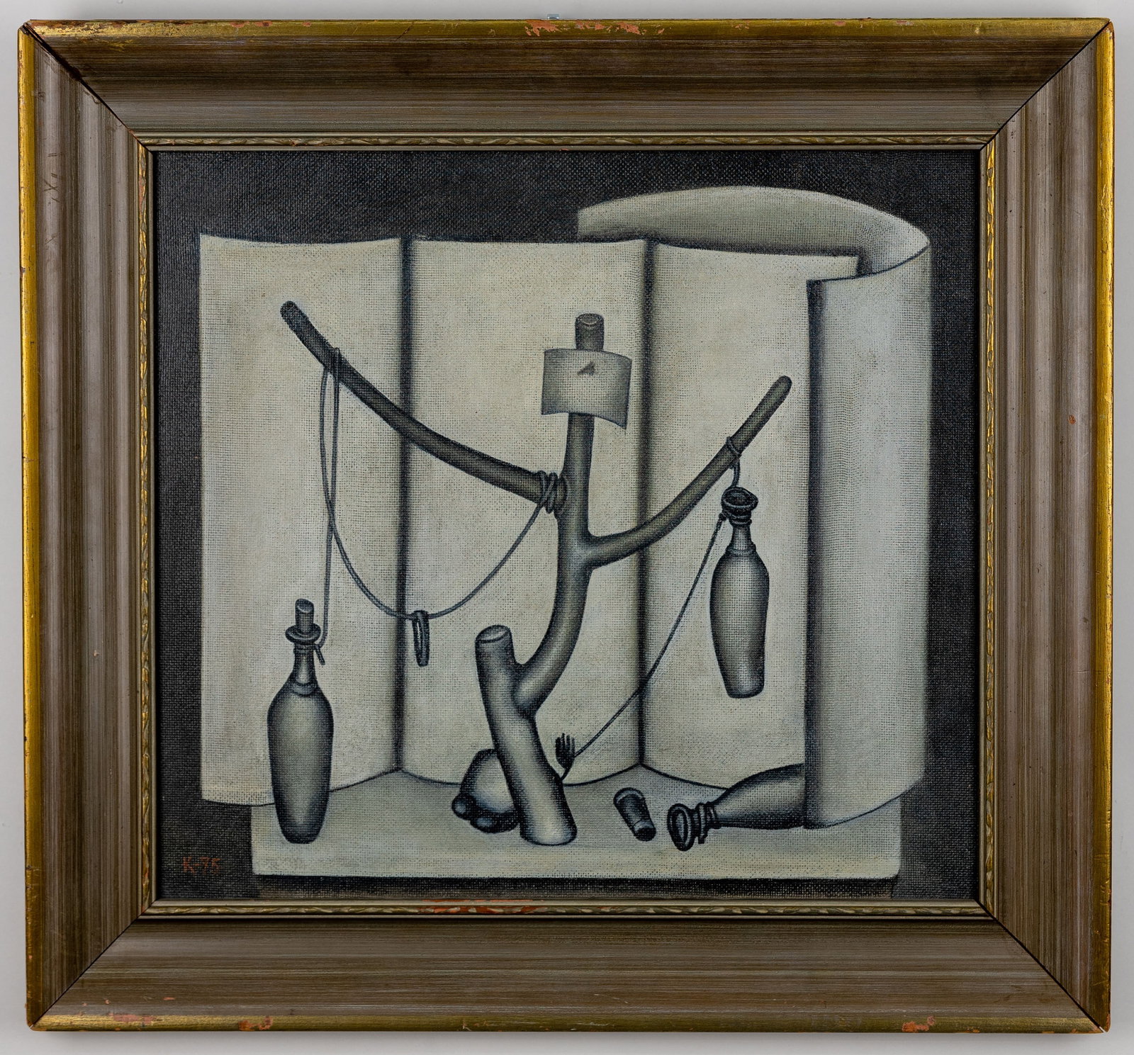 ATTR DMITRIJ MIHAJLOVIC KRASNOPEVTSEV O/W: Artist, Title, Year: Attributed to Dmitrij Mihajlovic Krasnopevtsev (1925–1995), Still Life with Bottles, 1975 Origin: Russia Medium: Oil on board Dimensions:
