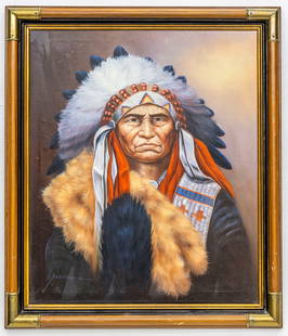 Z. GARCIA NATIVE AMERICAN INDIAN WAR CHIEF O/C PORTRAIT: Artist, Title, Medium: Z. Garcia, Native American Chief Portrait, Oil on Canvas