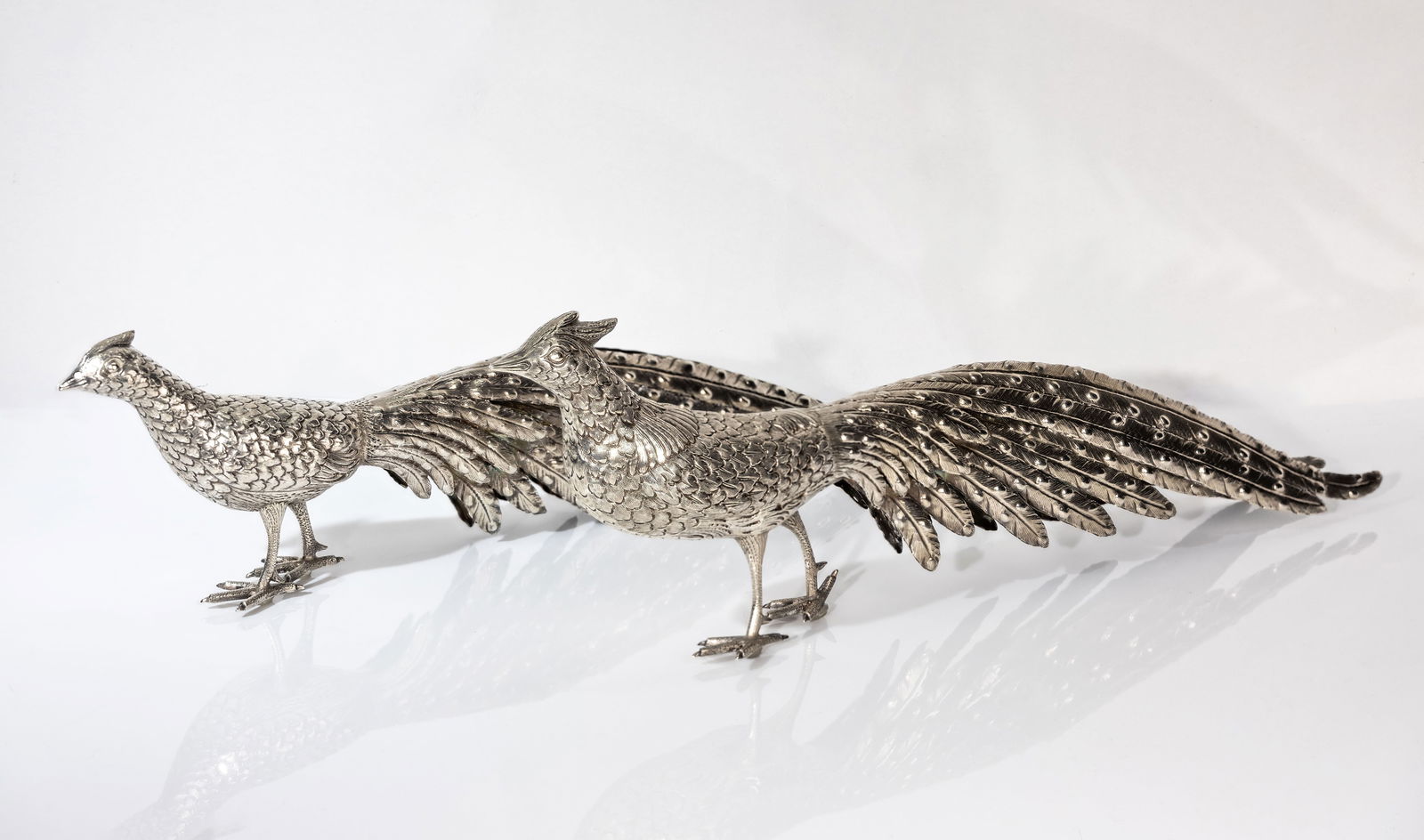 PAIR OF ITALIAN STERLING SILVER PHEASANTS (1 of 9)