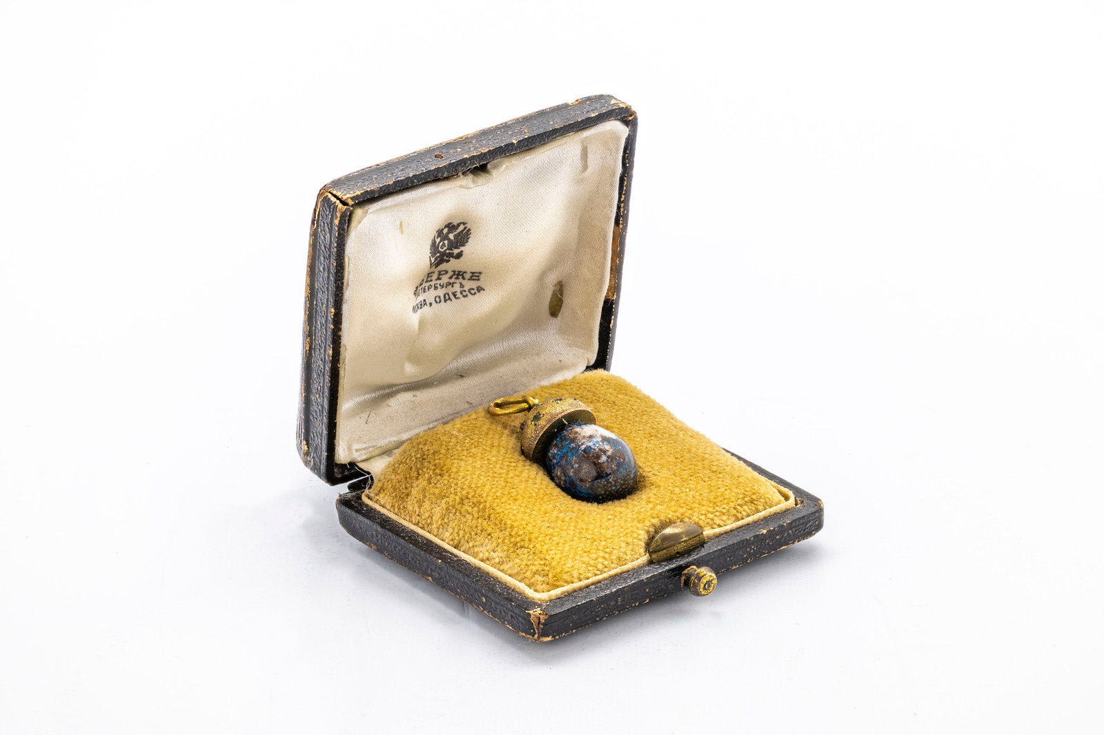 POSSIBLY FABERGE PENDANT MUSHROOM LAPIS LAZULI: Title, medium: Russian Antique 56 (14K) Gold Jeweled Pendant Mushroom with Lapis Lazuli & GemstonesOrigin, year: Imperial Russia, Late 19th – Early 20th Century, Possibly F