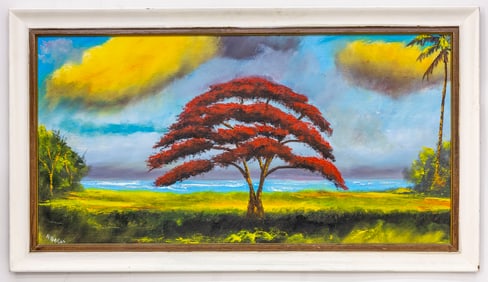 Norman Wright Florida Highwaymen Style O/B Full Poinciana Bloom 1970's