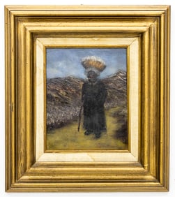 Unknow American Artist O/C Painting Older Woman Holding a Basket