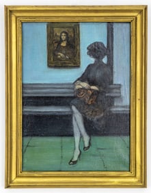 Unknow American Artist O/C Painting Woman & Monalisa Portrait