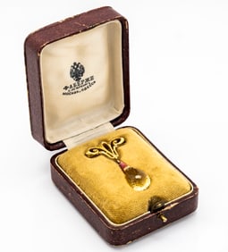 Russian 14K Gold Enamel Diamond & Citrine Brooch Faberge Era