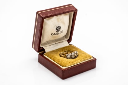 Russian Antique 14K Gold Diamond Kids Ring Faberge Era