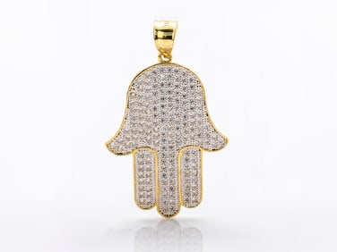 14K Gold Hamsa Pendant with Crystal Stones