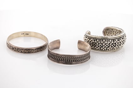 Three Cuff Bracelet Set, 925 Sterling Silver, Indonesia