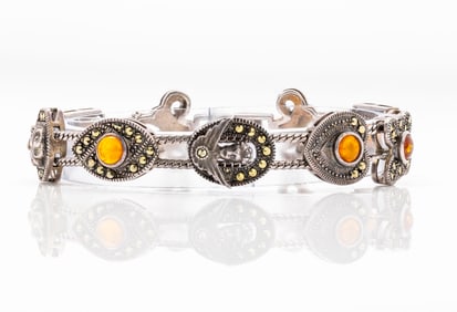 Vintage Sterling Silver Bracelet with Amber Stone
