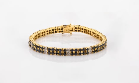 Bracelet 925 Gold Plated with Blue Sapphire & Diamonds