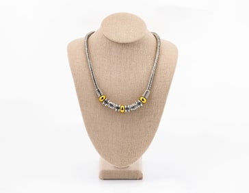 Snake Chain Necklace with Silver and Gold Beads